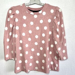 W5 Polka Dot Sweater Women's S Soft Rose Pink Stretchy Puffy Sleeves Crew Neck